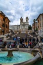 Rome: Piazza di Spagna with the Spanish Steps and the Barcaccia fountain by Bernini Royalty Free Stock Photo