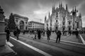 Piazza Duomo Milan Italy black and white image Royalty Free Stock Photo