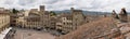 A cloudy day in Arezzo: a view of the city`s bell towers, towers, and roofs from the Confraternita dei Laici tower