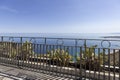 Piazza IX Aprile, observation deck place with view of sea and volcano Mount Etna, Taormina Sicily Italy Royalty Free Stock Photo