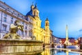 Piazza Navona and the Moor fountain, Rome, Italy, twilight view