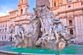 Piazza Navona square Fontana dei Fiumi and church dawn view