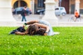 Piazza of Prato della Valle, Padova, Italy.Young people relaxing on the grass Royalty Free Stock Photo