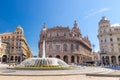 Piazza Raffaele De Ferrari square with fountain and Palazzo della Nuova Borsa