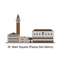 Piazza San Marco with the Basilica of Saint Mark and the bell tower of St Mark`s Campanile Campanile di San Marco in Venice. Royalty Free Stock Photo