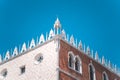 Piazza San Marco Saint Mark Square with Basilica di San Marco. Roof architecture details against blue sky in Venice Royalty Free Stock Photo