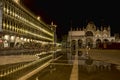 Piazza San Marco in Venice flooded by night Royalty Free Stock Photo