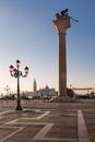 Piazza San Marco and Winged Lion Column in the Morning, Venice, Royalty Free Stock Photo