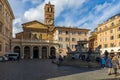 Piazza Santa Maria in Trastevere, with the fountain and the basilica.