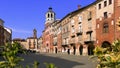 Piazza Santarosa with the civic tower in Savigliano, Italy