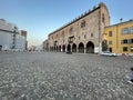 Piazza Sordello and historical palaces at sunset, Mantova, Italy