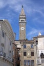 Piazza Tartini, Piran / SLOVENIA - June 24, 2018: Beautiful lazy summer day on Piazza Tartini square, sunny day