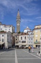 Piazza Tartini, Piran / SLOVENIA - June 24, 2018: Beautiful lazy summer day on Piazza Tartini square, sunny day