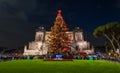 Piazza Venezia in Rome during Christmas 2018, with the new `Spelacchio` tree. Royalty Free Stock Photo