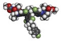 Pibrentasvir hepatitis C virus drug molecule. 3D rendering. Atoms are represented as spheres with conventional color coding: Royalty Free Stock Photo