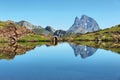 Pic du Midi d Ossau reflecting in Anayet lake, Spanish Pyrenees, Aragon, Spain Royalty Free Stock Photo