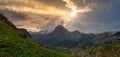 Pic du Midi Ossau and Ayous lake in the french Pyrenees mountains Royalty Free Stock Photo