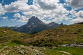 Pic du Midi Ossau and Ayous lake in the french Pyrenees mountains Royalty Free Stock Photo