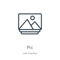 Pic icon. Thin linear pic outline icon isolated on white background from web navigation collection. Line vector sign, symbol for