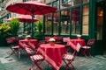 Pic Red tablecloth adds vibrancy to outdoor cafe tables and chairs