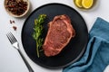 Pic Wagyu beef steak roast on a plate against a white background in professional foodgraphy