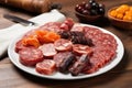 Picada On White Plate, Colombian Food. Generative AI Royalty Free Stock Photo