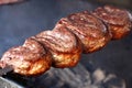 Picanha. Traditional Steak beef in Brazilian barbecue with fire background