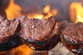 Picanha. Traditional Steak beef in Brazilian barbecue with fire background.