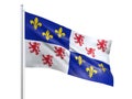 Picardy Region of France flag waving on white background, close up, isolated. 3D render