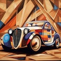 Picasso-style retro car. Art poster.