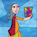 Picasso Woman using a Computer Tablet