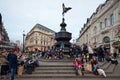 Piccadilly Circus in London. Memorial fountain with Anteros