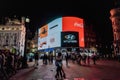 Piccadilly Circus square at night in London, England, UK Royalty Free Stock Photo