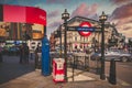 Piccadilly Circus, a worldwide famous London landmark at sunset