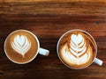 Piccolo latte art coffee and cappuccino coffee in white cup