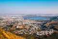 Pichola lake and old town from Monsoon Palace in Udaipur, India Royalty Free Stock Photo