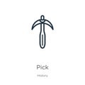 Pick icon. Thin linear pick outline icon isolated on white background from history collection. Line vector pick sign, symbol for Royalty Free Stock Photo