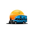 pick up camper truck, adventure truck illustration vector