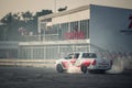 Pick-up car perform burnout tire on the track Royalty Free Stock Photo