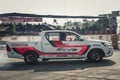 Pick-up car perform drifting on the track with motion blur Royalty Free Stock Photo