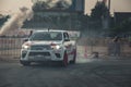 Pick-up car perform drifting on the track with motion blur Royalty Free Stock Photo