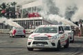 Pick-up perform drifting on the track Royalty Free Stock Photo