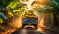 Pick-Up Truck Full of Bananas in a Banana Plantation - Generative Ai