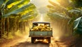 Pick-Up Truck Full of Bananas in a Banana Plantation - Generative Ai