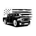 Pick up truck logo design vector. Pick up truck with america flag illustration vector. Modern pickup truck vector illustration.