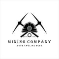 pickax or pickaxe mining logo vector vintage illustration design . mining helmet equipment for professional miner logo concept