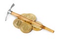 Pickaxe and bitcoins Royalty Free Stock Photo
