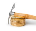Pickaxe and bitcoins Royalty Free Stock Photo