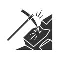 Pickaxe breaking mountain glyph icon Royalty Free Stock Photo