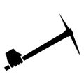 Pickaxe in hand tool in use Arm Digging and mining concept Industrial work Mattock quarry icon black color vector illustration
